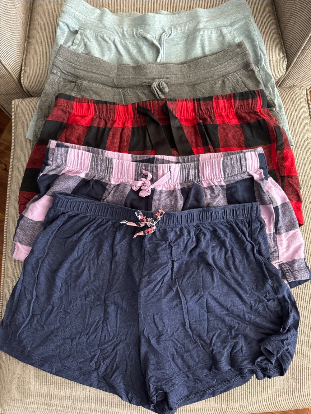 Drawstring Lounge Shorts - Navy, Pink, Red, Gray, Mint.  All size medium